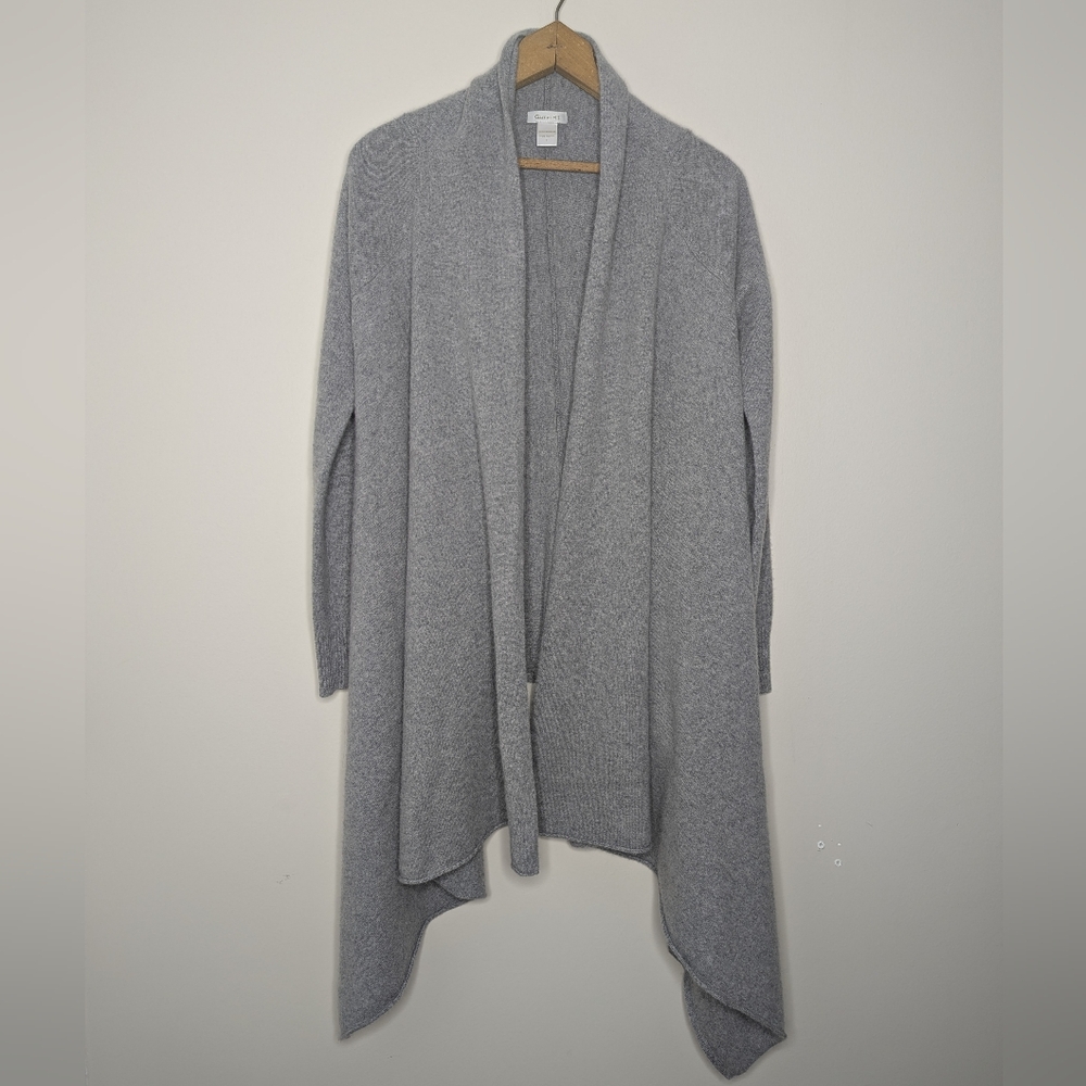 Garnet Hill Women's Small 100% Cashmere Gray Waterfall Cardigan Sweater